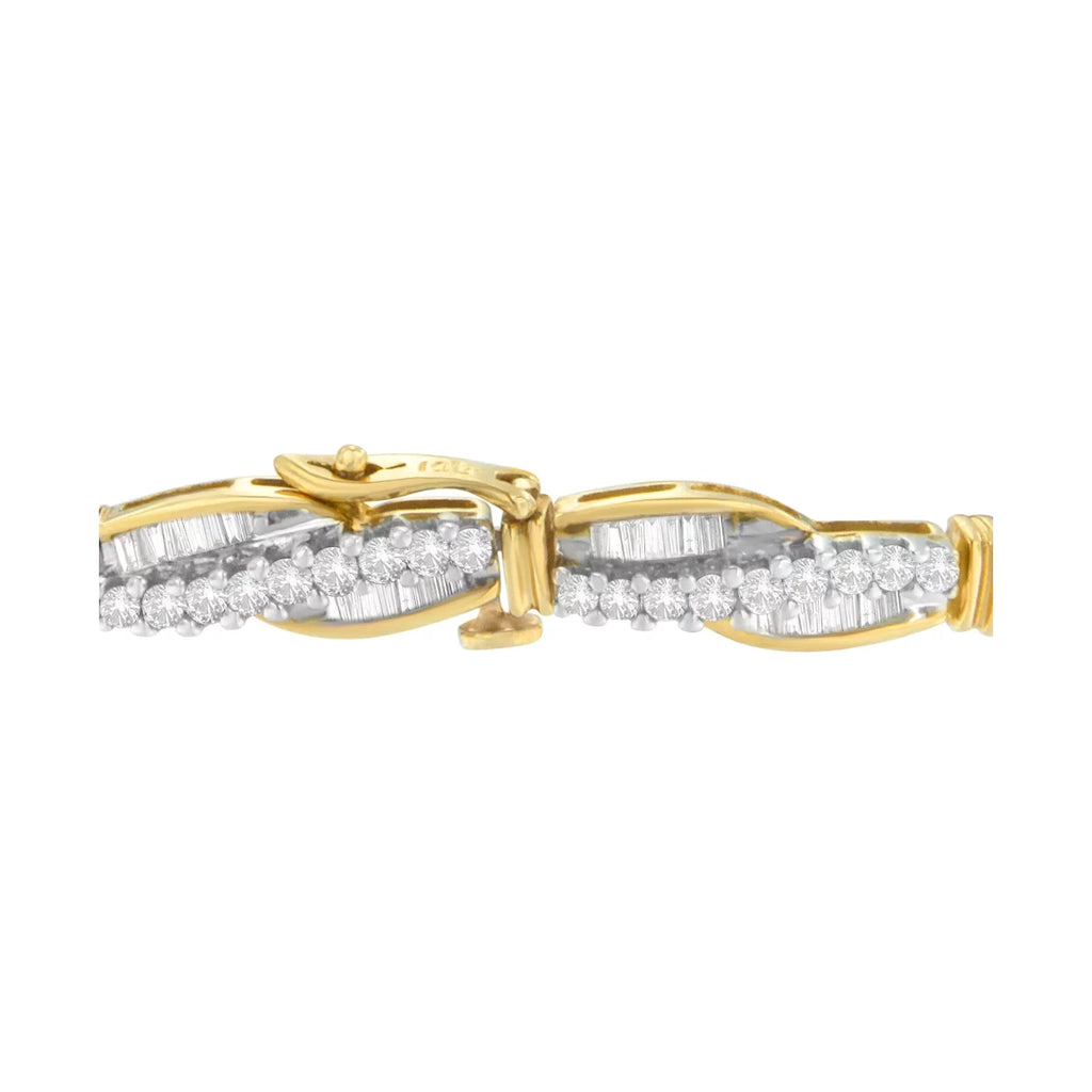 and 14K Round 3 Baguette Gold Love Bracelet Yellow Diamond Cut Winding (H-I,SI1-SI2) CTTW