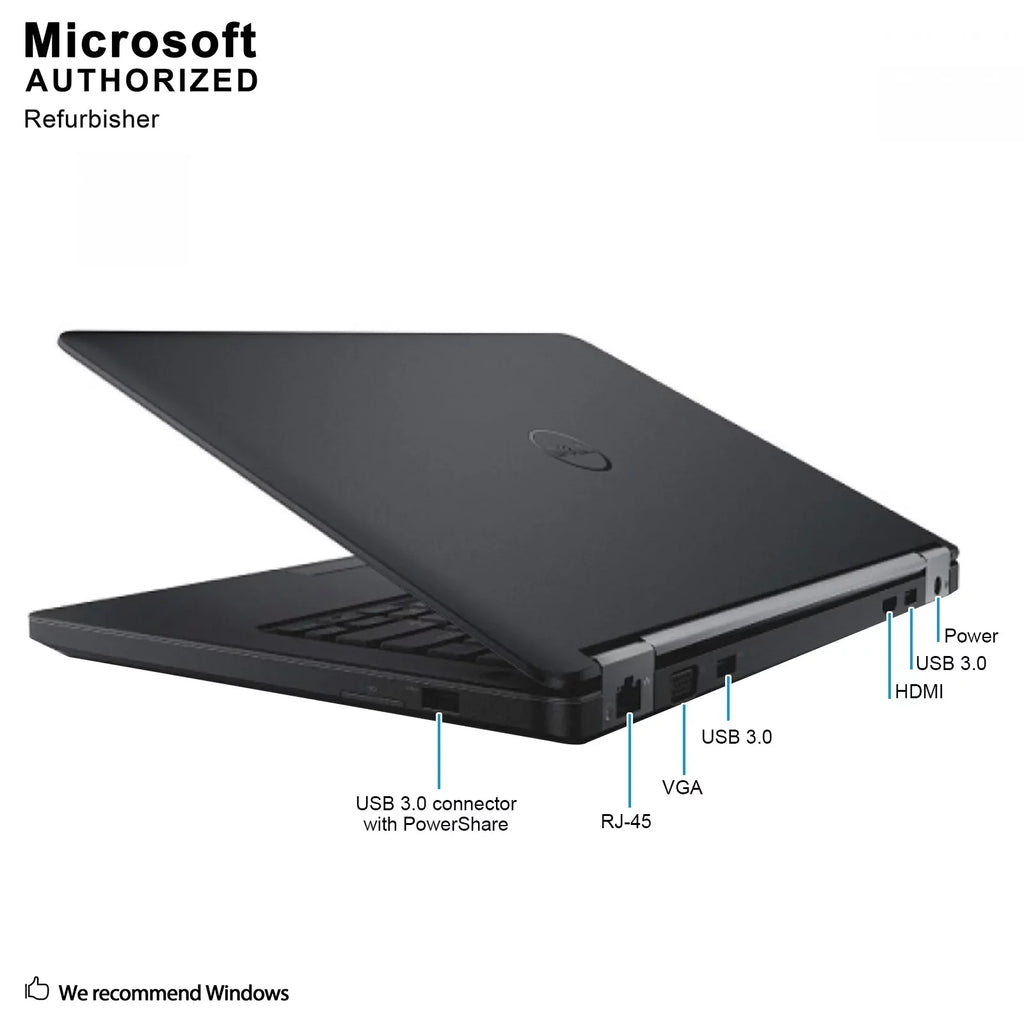 Intel DDR3L, Grade warranty 14.0 Latitude VGA, Core USB A 2.1Ghz, 3.0, Used HDMI, I3-5010U Languages (EN/ES/FR), Laptop, E5450 year 8G 500G, 1 W10P64-Multi Dell Support