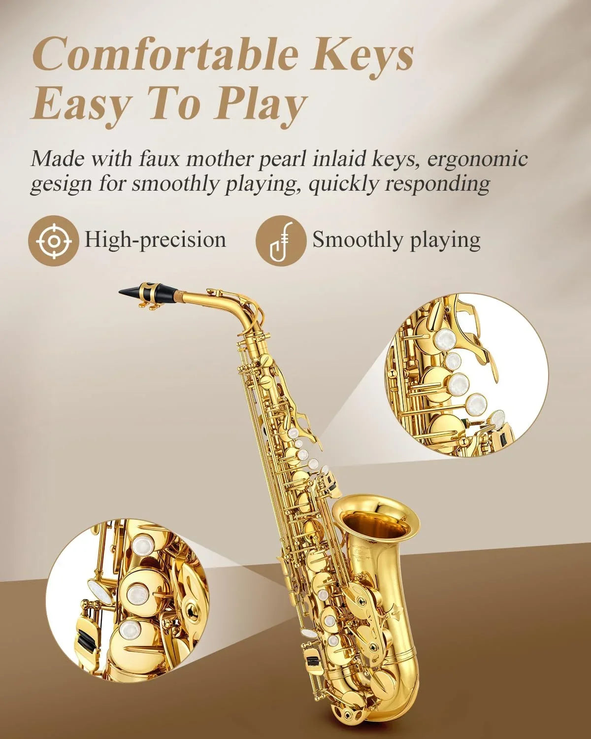 Saxophone Kit Orchestra Flat Instruments Gold Student Sax Stand AS-II Band Alto with Beginner Lacquer School Full Eastar E