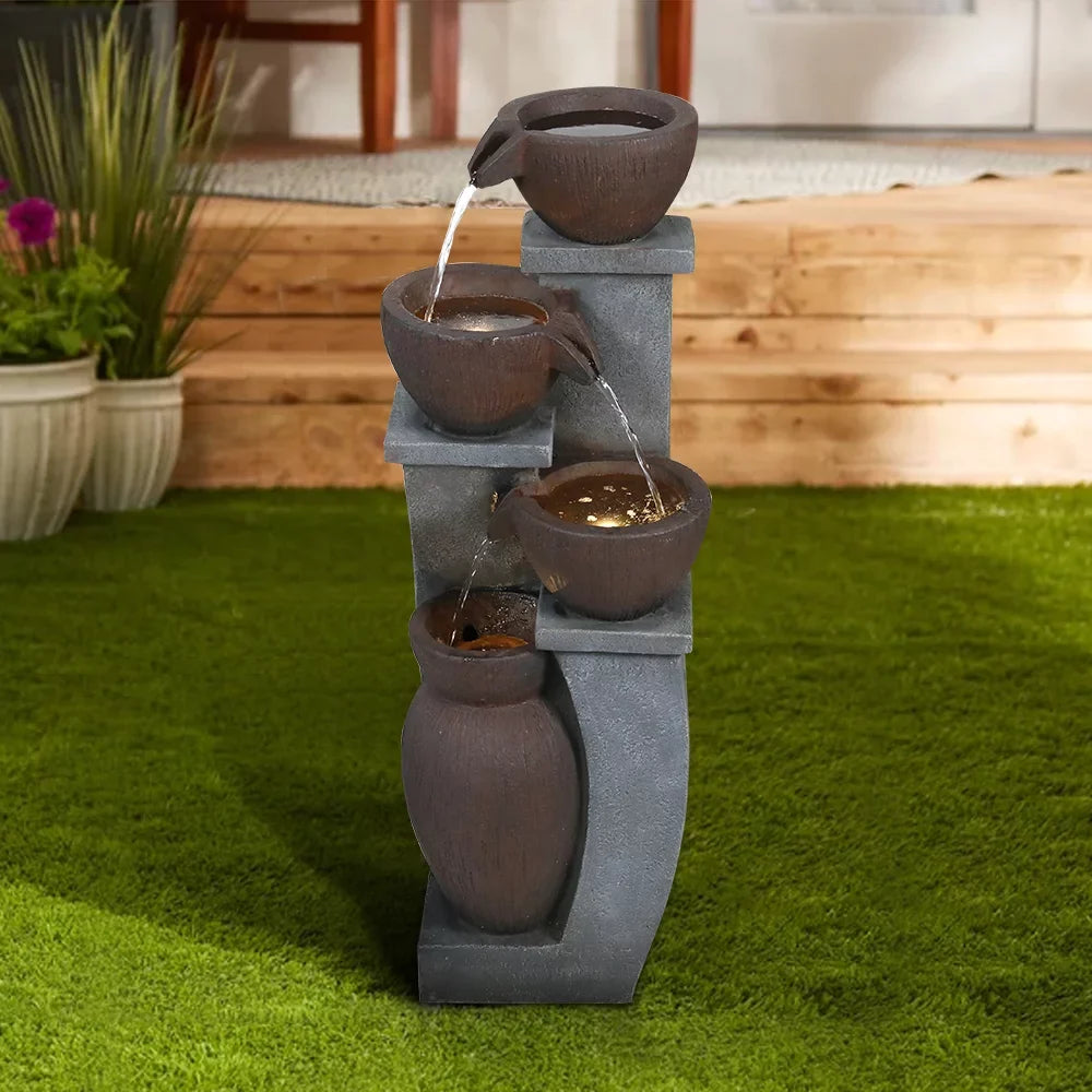 '- for Porch, Light Outdoor Patio, Fountain Backyard Fountains 4-Tier and Home Garden Outdoor Willwolf Garden, LED with 32.8''H Art Modern Decor Deck,
