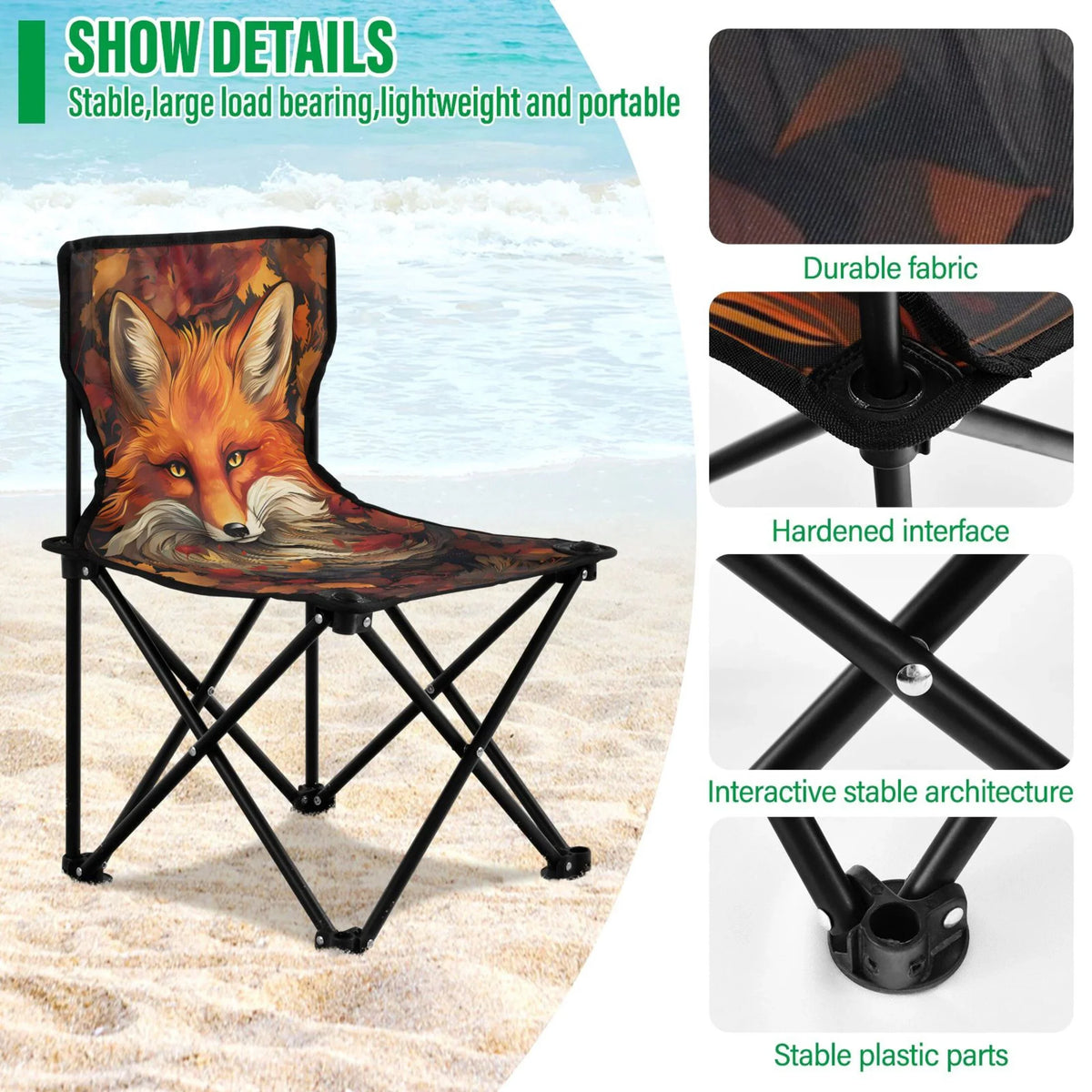 Support Autumn Chair Camping Outdoor Beach Chair Portable Fishing Chair to Leaves Folding Chair with with 220LBS Lawn Fox Bag Carry