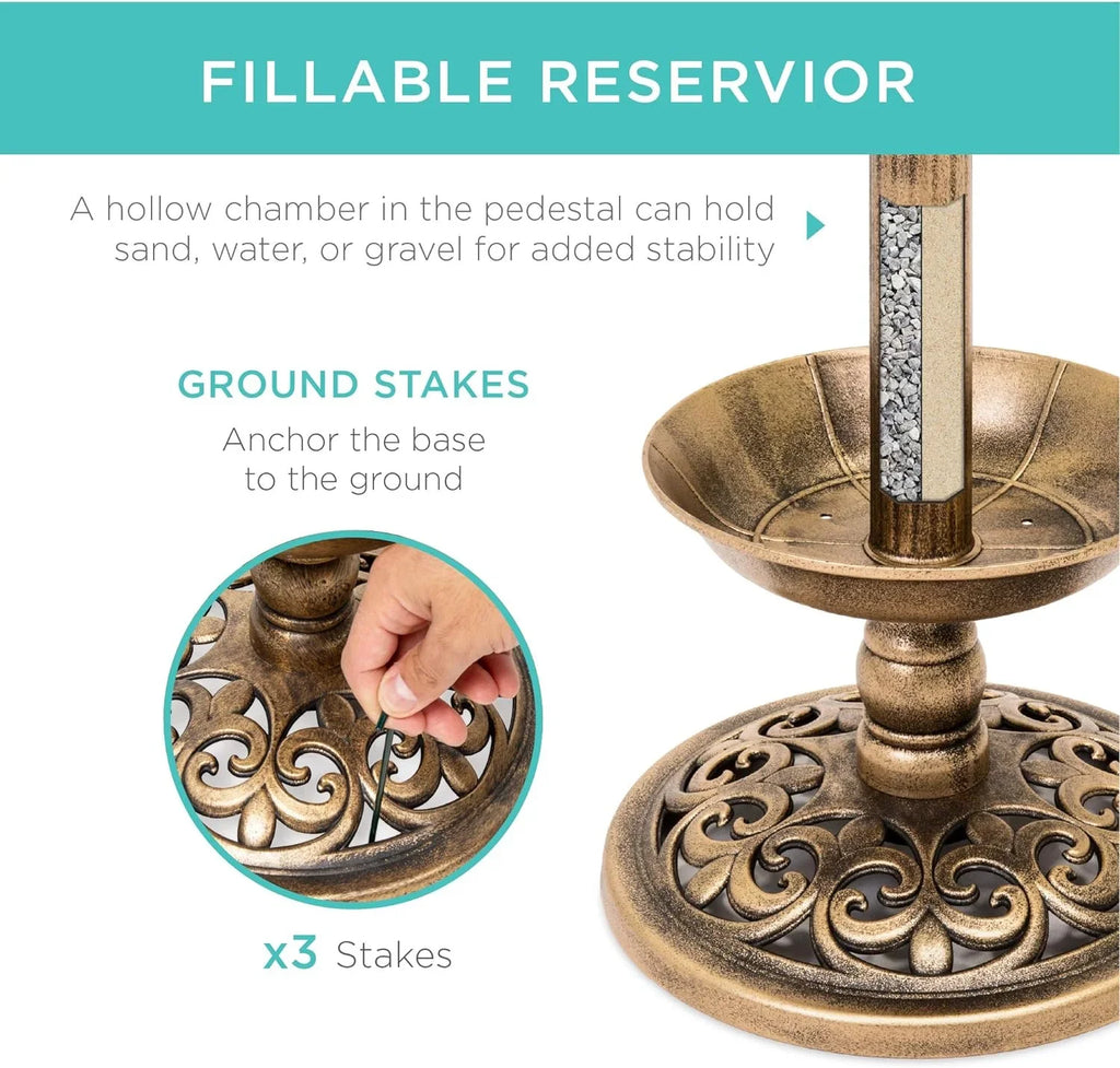 Bath Accents Lighted Garden Bronze Pedestal Integrated Panel, Solar Fountain Outdoor For W/Planter, Lawn, Scroll Decoration -