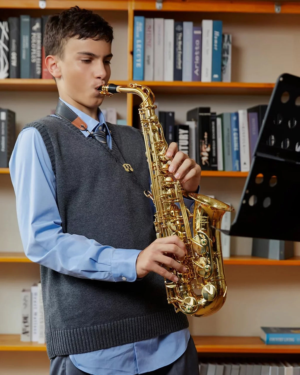 Saxophone Kit Orchestra Flat Instruments Gold Student Sax Stand AS-II Band Alto with Beginner Lacquer School Full Eastar E