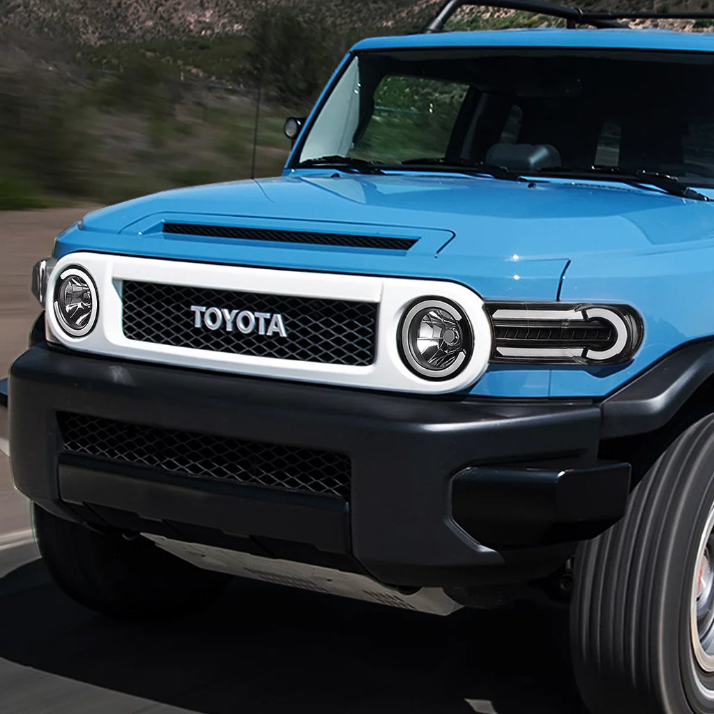 FJ Headlight 08 Cruiser Motoring to Pair 11 LED Lamps Bumper Black/Clear 13 For 2014 DRL+Sequential Turn 2007 DNA Corner HL-LB-FJC07-BK-CL1 Front 10 Toyota 09 Signal 12