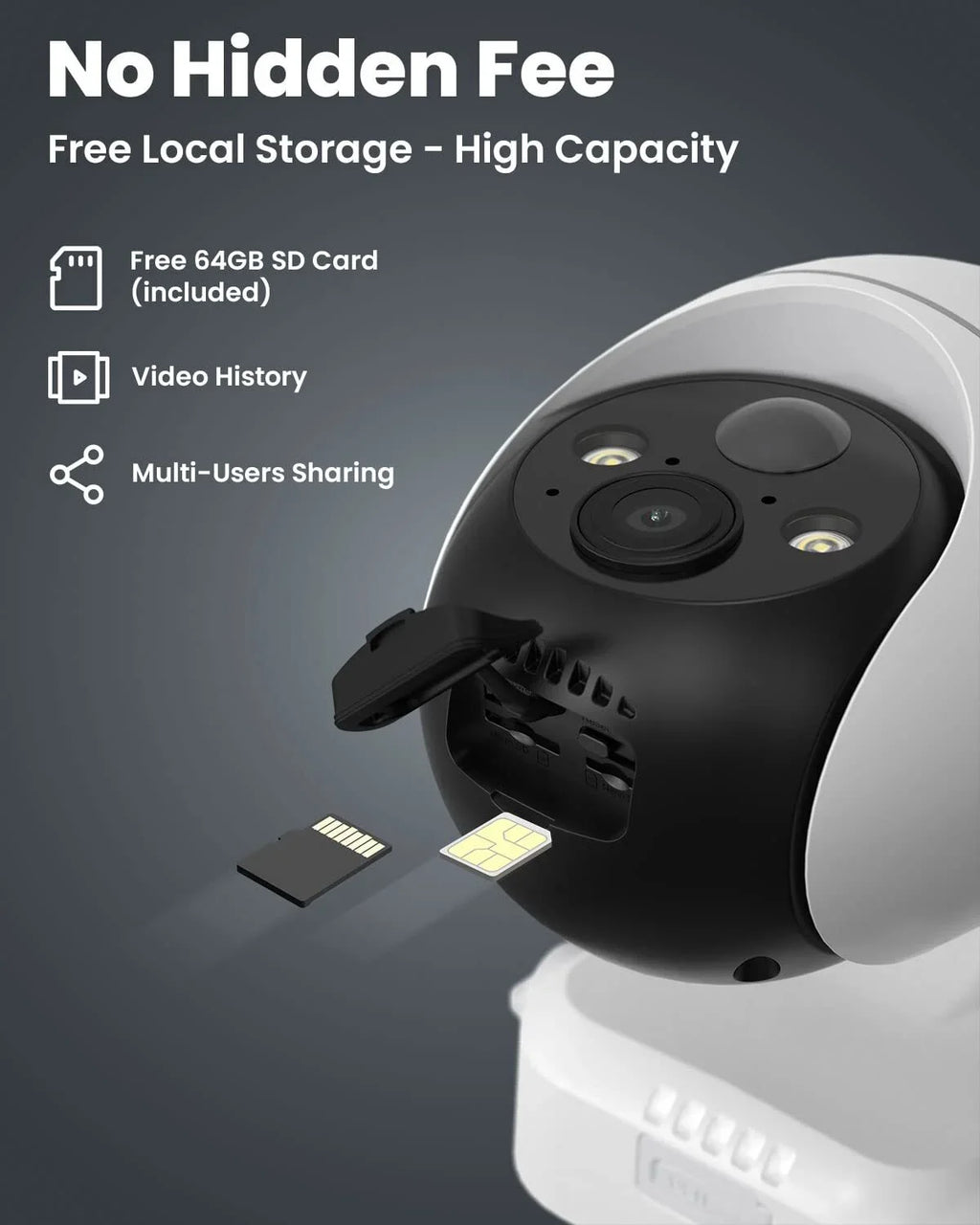 Solar Camera WiFi No LTE QHD, Security Surveillance Included Vision, 2K Card Camera, Night SD 360° Cellular SIM&64GB Powered, Color 3G/4G PTZ, Outdoor, Wireless,