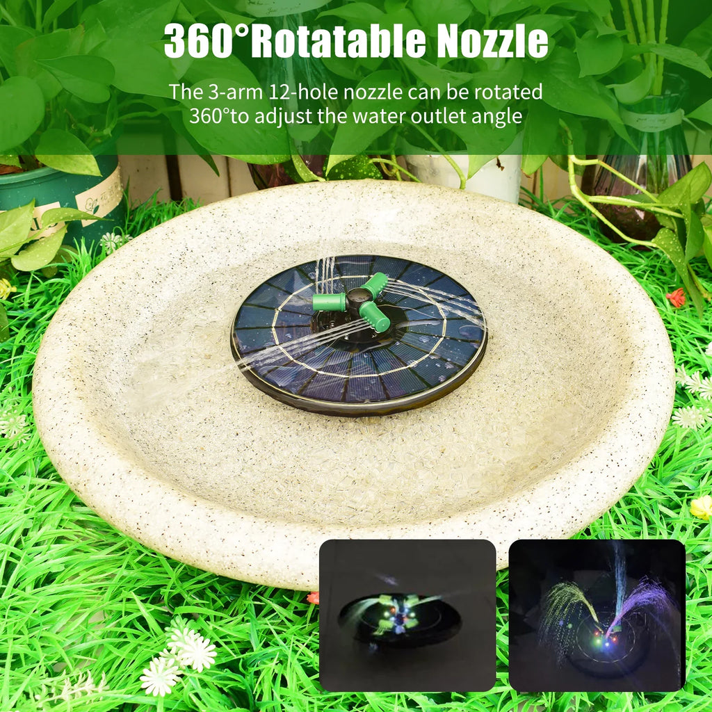With With Light Solar Garden Pump Auto-Shut Inch Colorful 9 LED Bath Fountain Bird for 6W Small off Battery Rotatable Pump Fountain Water Pond Solar Nozzle