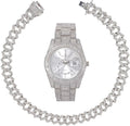 with Necklace with Matching on Zig Sets and Rolly Blinged ZZ Zag Charles Sets - Ice Trim Blast! Hop Out Necklace Hip Band Looks Out - Raymond Out Wristwatch Iced Bling'ed Silver