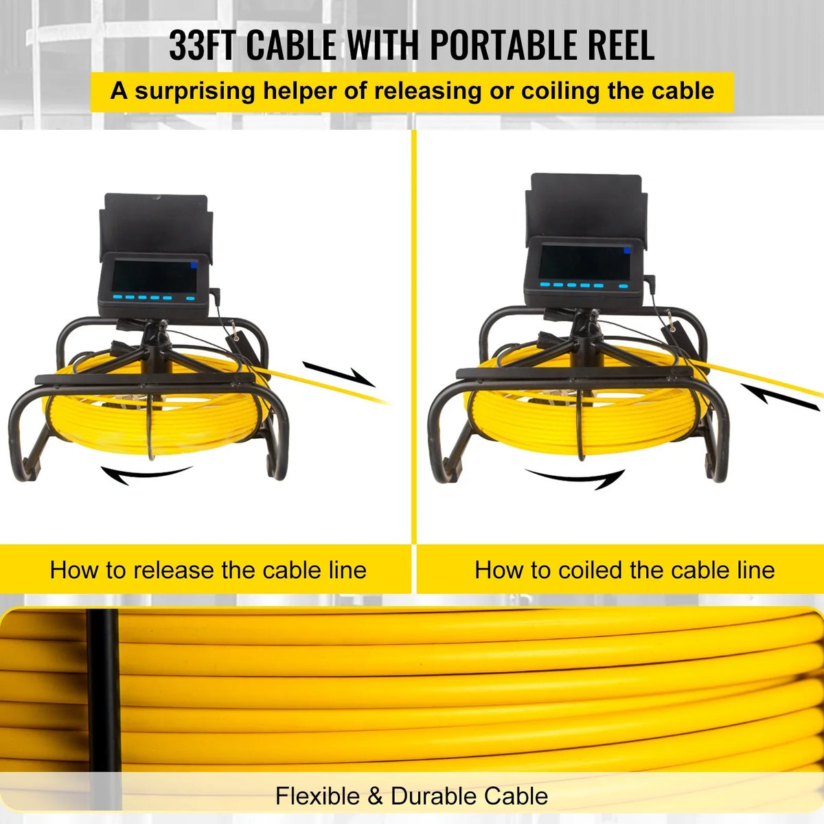 Sewer Camera LEDs Inspection Camera SKYSHALO Battery, 4.3 Cable 8500MAH Inspection Monitor Camera Camera IP68 Function Lithium 10M Waterproof TFT with Pipe Duct in. Pipeline 6PCS 32.8FT LCD DVR Screen
