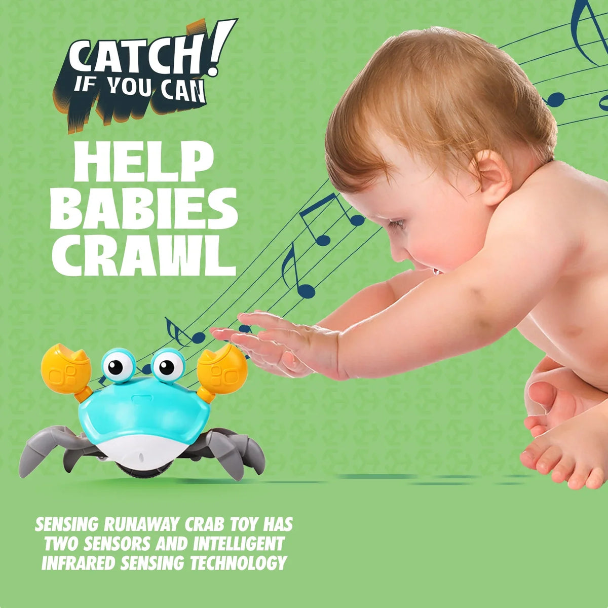 Little 6-12 & Cute Music Development Crawling And Time, Crawl Aretha Kids Sensory Gift Cognitive Tummy Light 0-6 Kids - Months Favorite Toddlers For And Years Learning With Crab And
