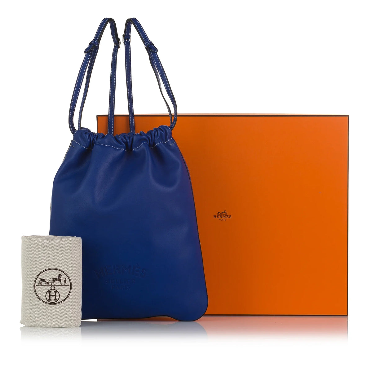 Cheri Hermès Backpack New) Authenticated Leather (Like Blue Pre-Owned Unisex Calf Bridado