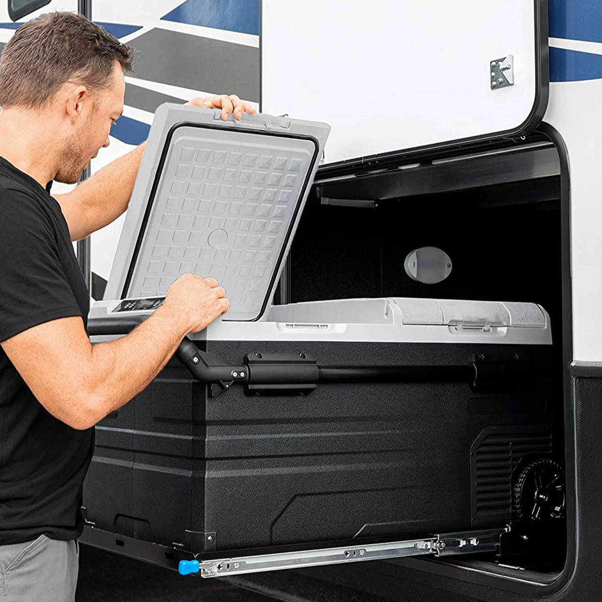 Features (51530) Camco Up Medium Slide Refrigerator Holds Slides Electric Camper/RV Latch Ball Portable Bearing Safety 264lbs | to & Steel |