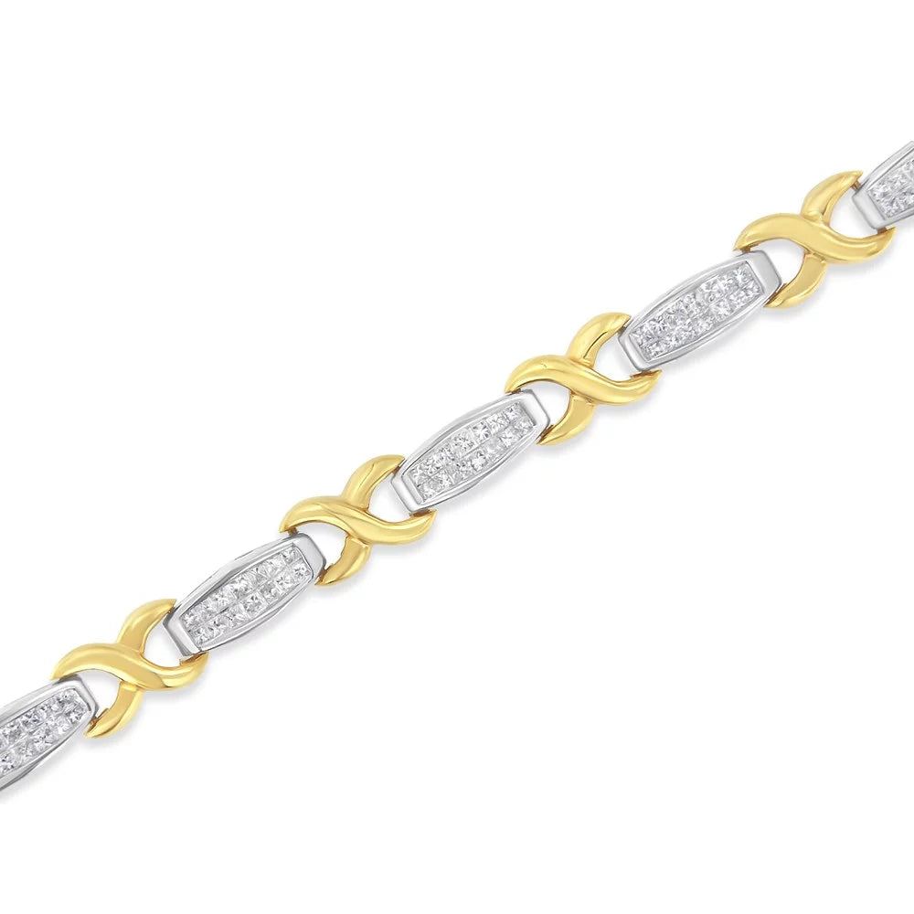 Invisible-Set White Bracelet X-Link 2 Gold Diamond TDW 14K SI1-SI2) (G-H, Carat Tennis and Yellow