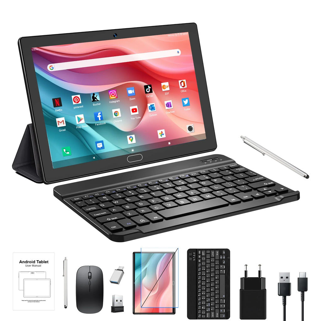 Tablets,64GB 1 Camera,Wi-Fi,Bluetooth,GPS,Black with 128GB Android 11,Tablet 1.6GHz 2 ),6000mAh 4G Octa-Core PC,Dual Keyboard,10 in to inch Tablet Battery,Latest ROM(up Expand Cellular