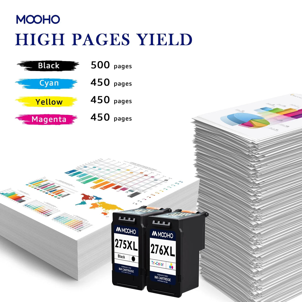 Combo 276XL Pack (4-Pack) TS3500 276XL Printer 275XL 276 Replacement 275XL for TR4720 Pixma TS3520 TR4722 TR4700 Ink TS3522 Pack Cartridges Canon for and CL-276 275 PG-275 Combo Ink