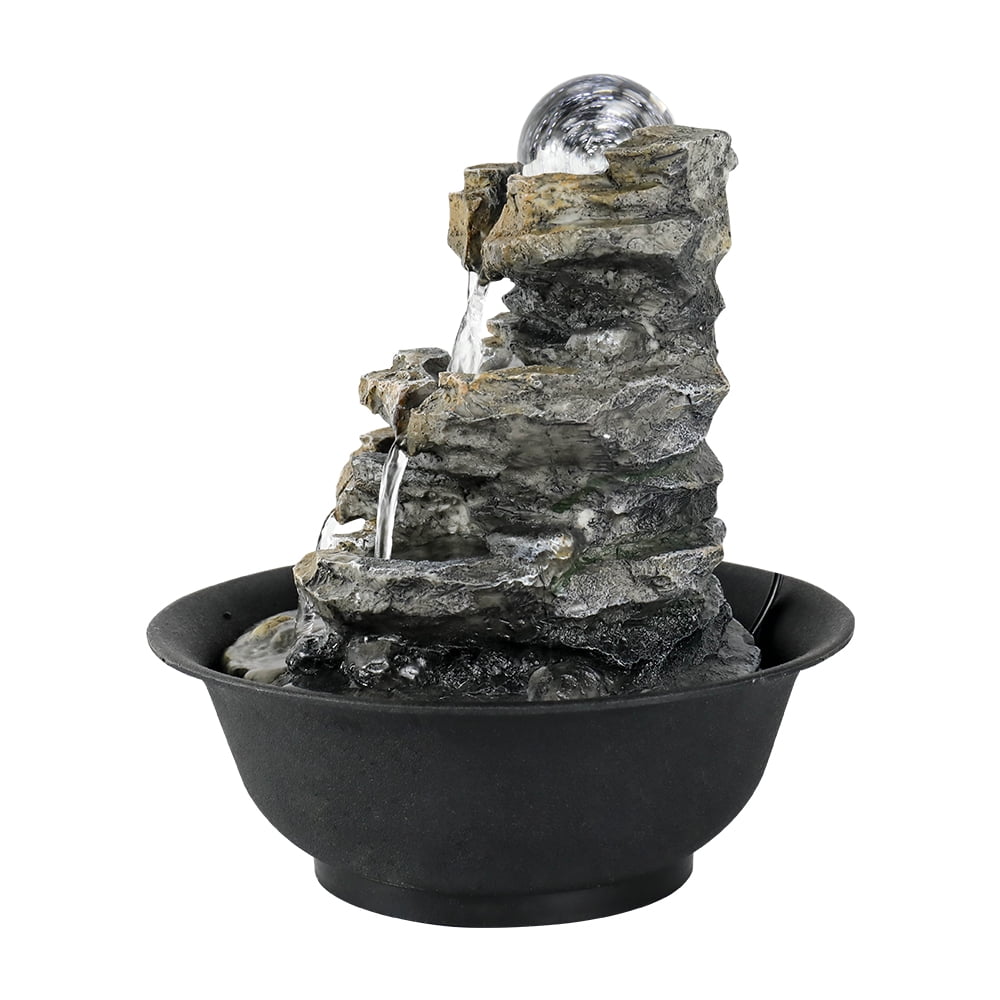 High 8.3-inch Tabletop Water Lights and LED Cascading 4-Tier Rock with Decor Fountain Falls for Office Home