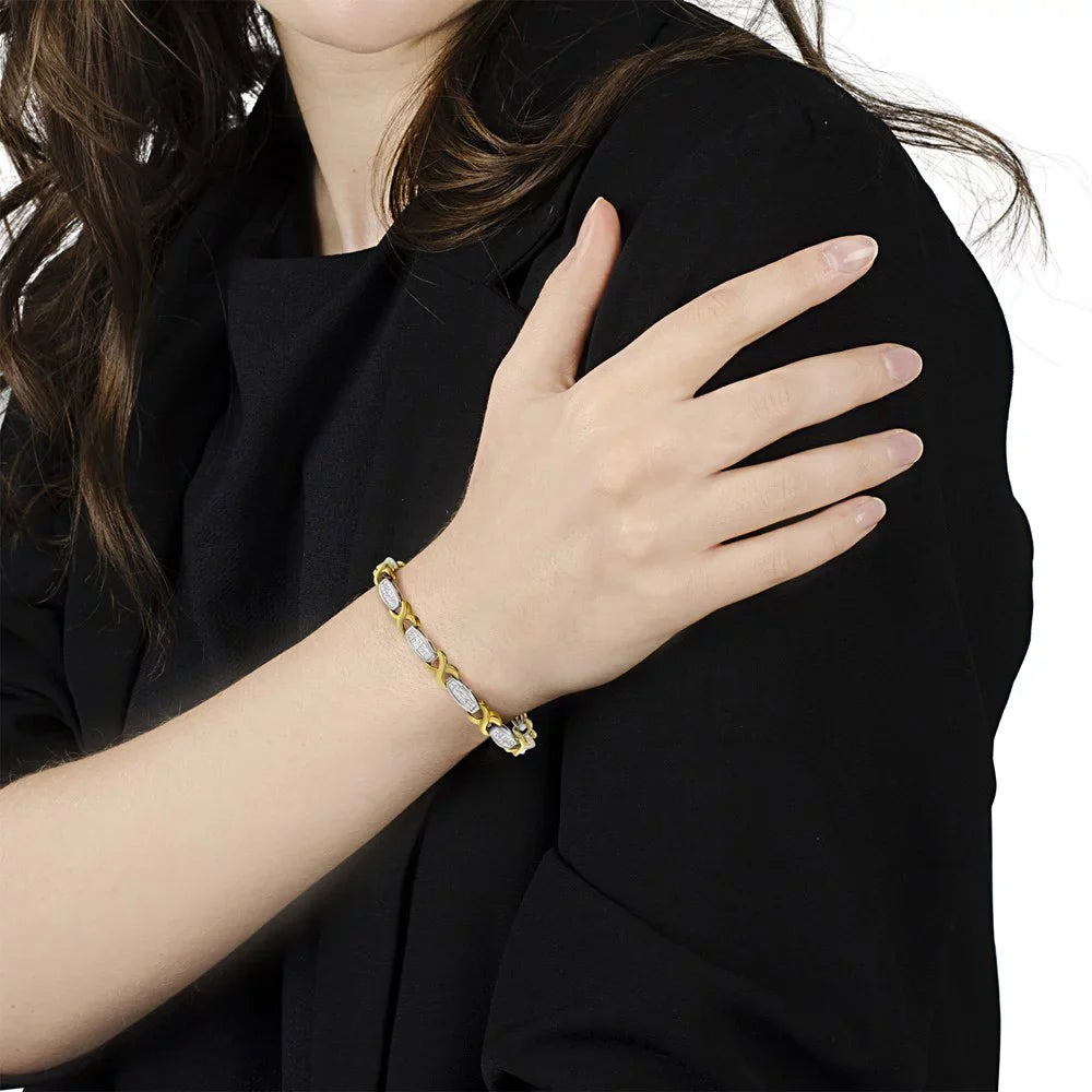 Invisible-Set White Bracelet X-Link 2 Gold Diamond TDW 14K SI1-SI2) (G-H, Carat Tennis and Yellow