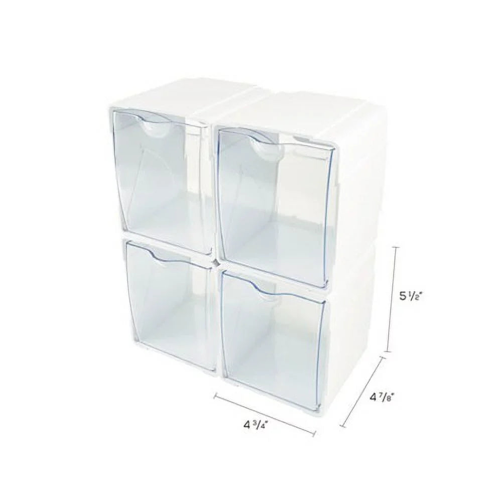 x 5 4 White/Clear 1/2, Interlocking Organizer Bin 4 4-Bin 5/8 x Tilt 7/8