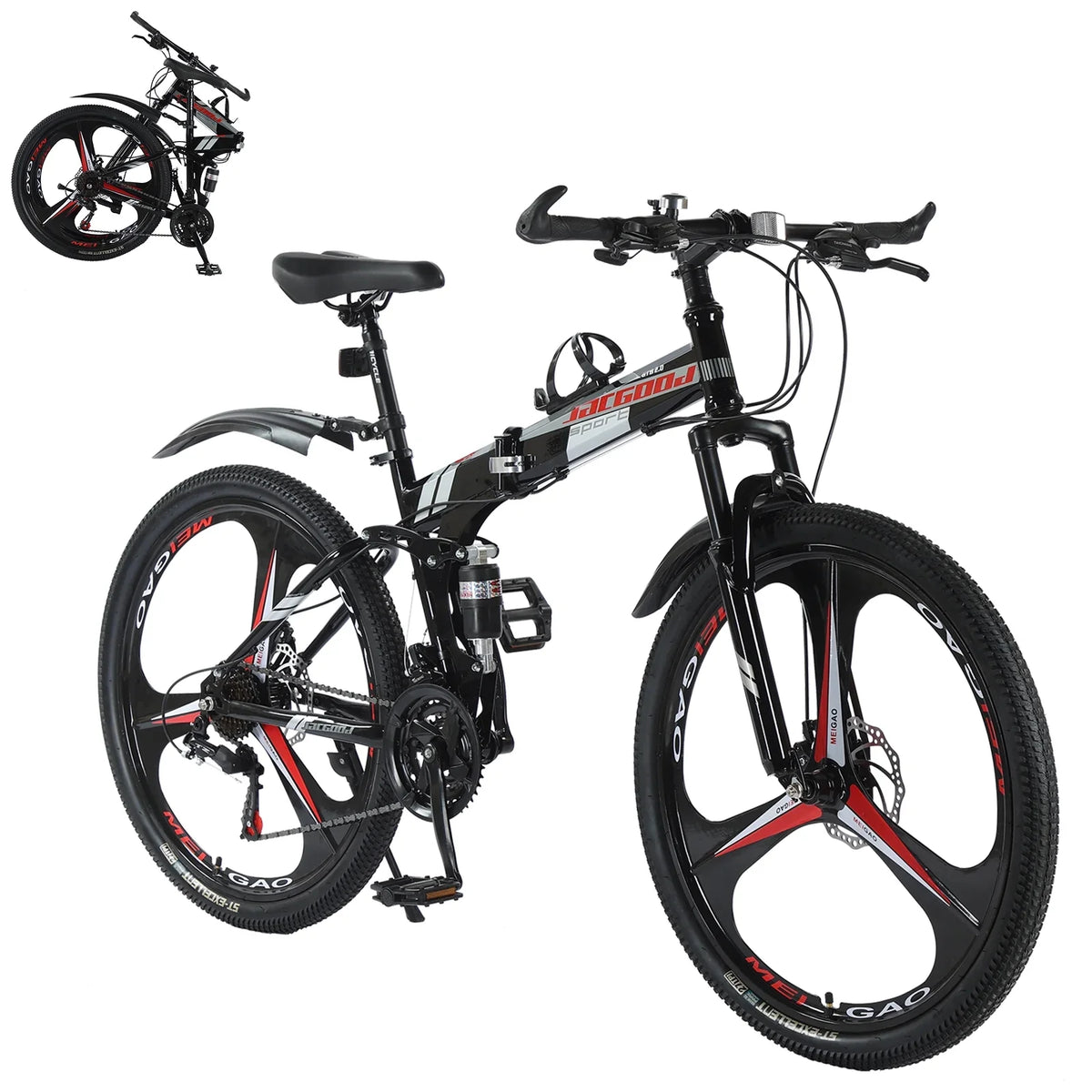 High Adult 26 Inch Foldable JSTUOKE Frame, Speeds MTB Disc Cycling Mountain Men Bicycles Steel Drivetrain Women with Carbon Bikes, Brakes, Double for 24