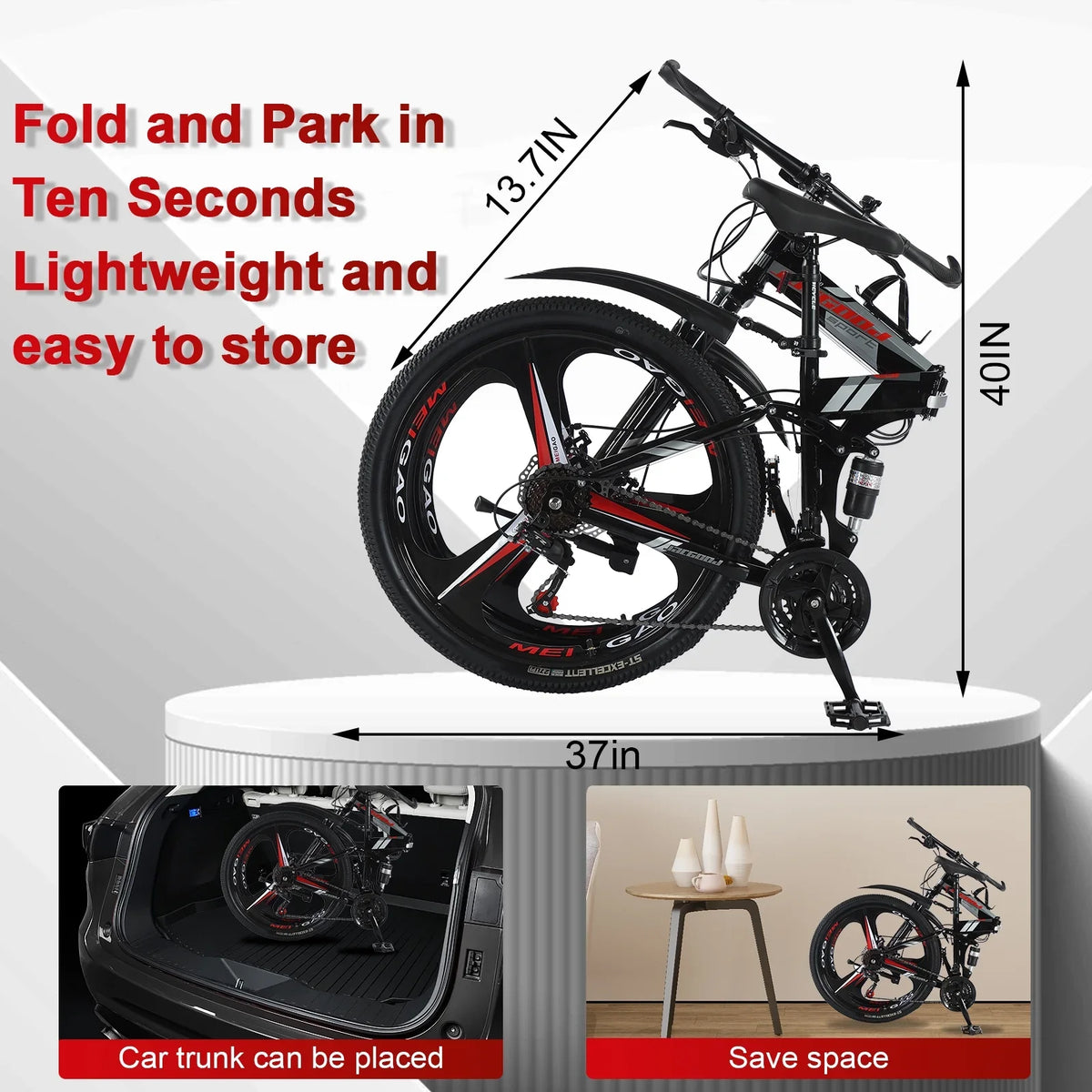High Adult 26 Inch Foldable JSTUOKE Frame, Speeds MTB Disc Cycling Mountain Men Bicycles Steel Drivetrain Women with Carbon Bikes, Brakes, Double for 24