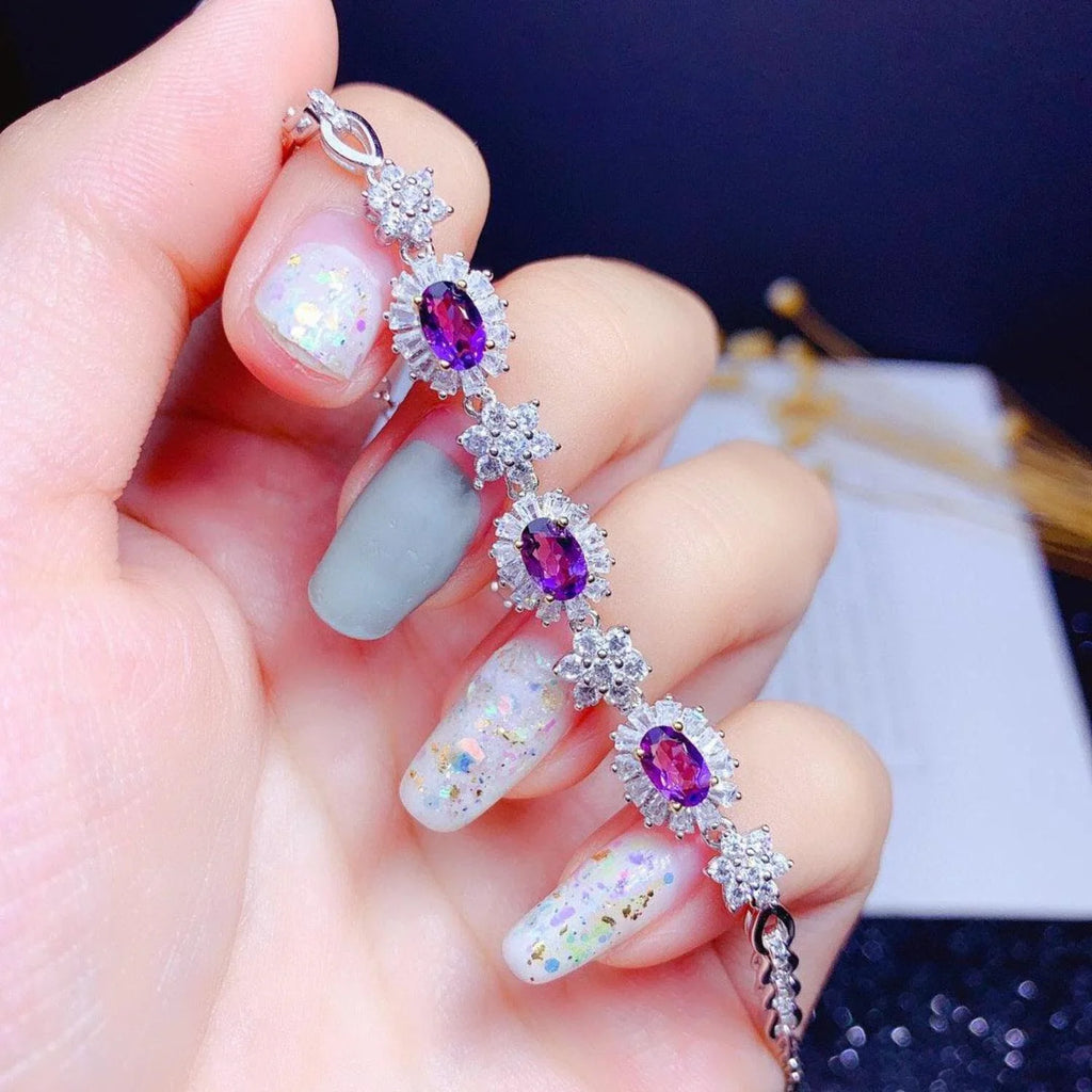 Sterling Bracelet Luxury Gold Natural Silver S925 Plated Light Women Amethyst Inlaid 18k