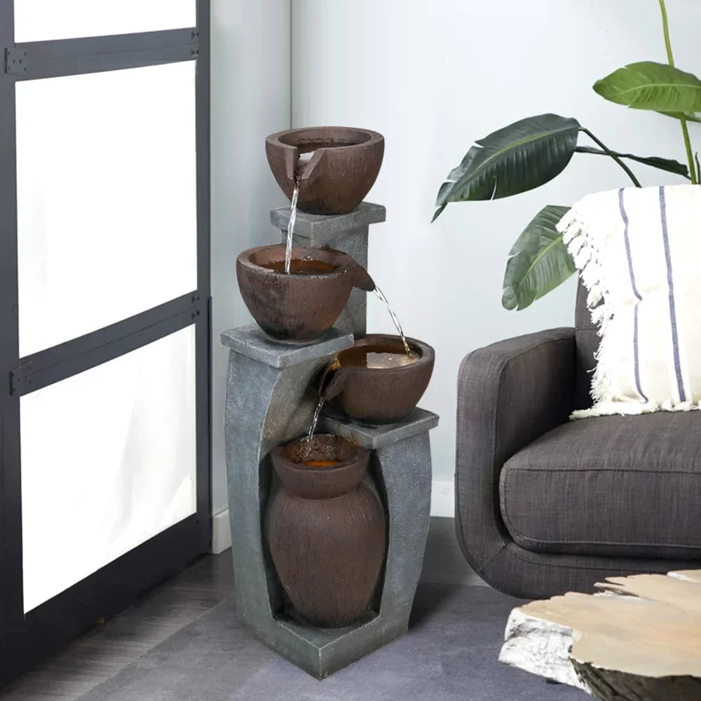'- for Porch, Light Outdoor Patio, Fountain Backyard Fountains 4-Tier and Home Garden Outdoor Willwolf Garden, LED with 32.8''H Art Modern Decor Deck,