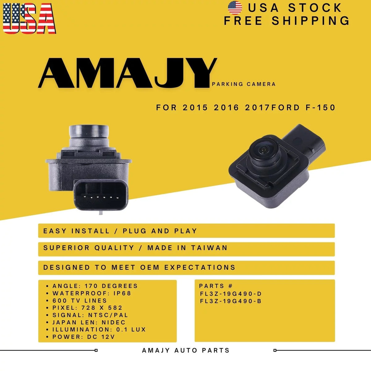 Camera Ford Replaces FL3Z-19G490-D for FL3Z-19G490-B F-150 Backup 15-17