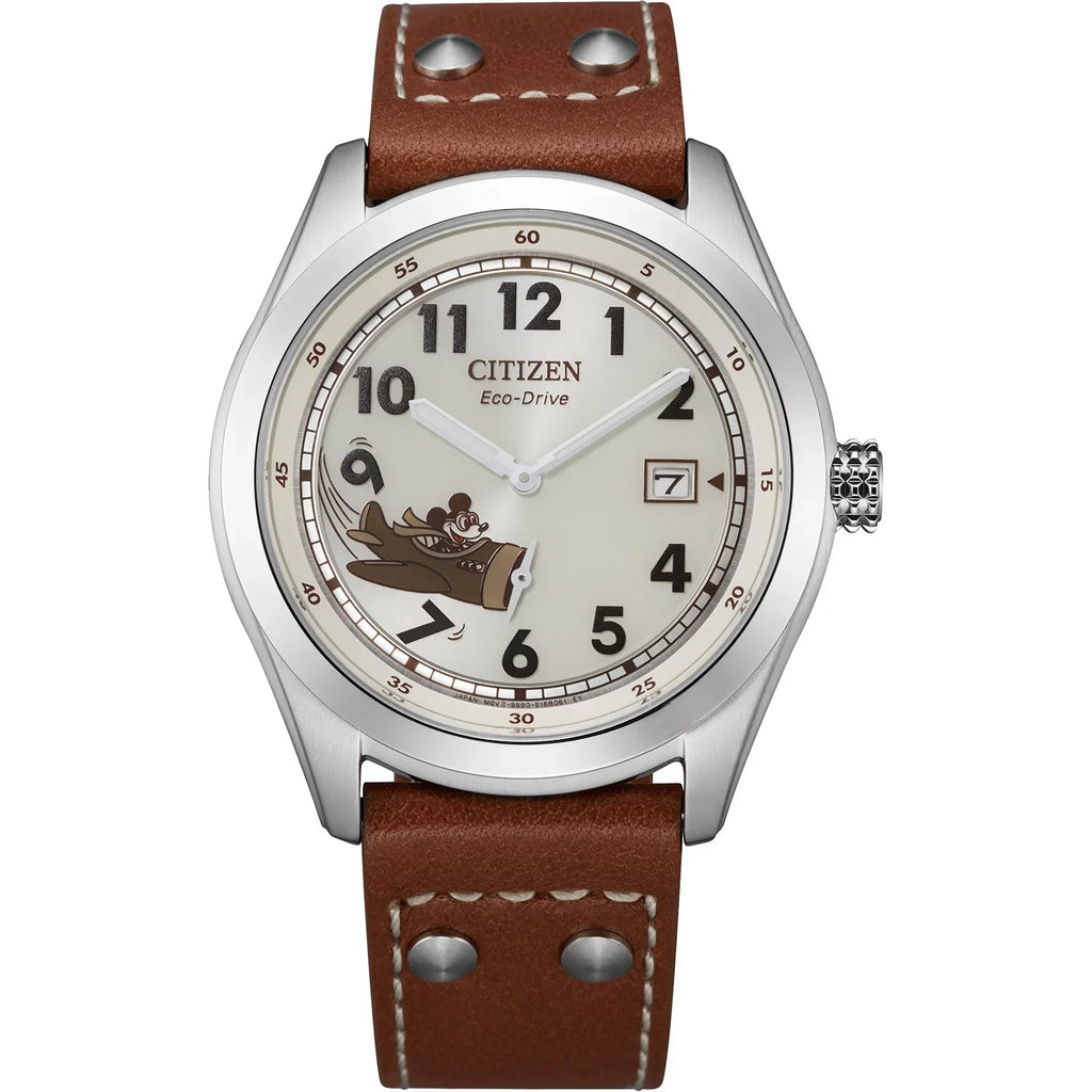 Citizen Mickey Men's Aviator Watch Mouse BV1088-08W Disney Strap Eco-Drive -