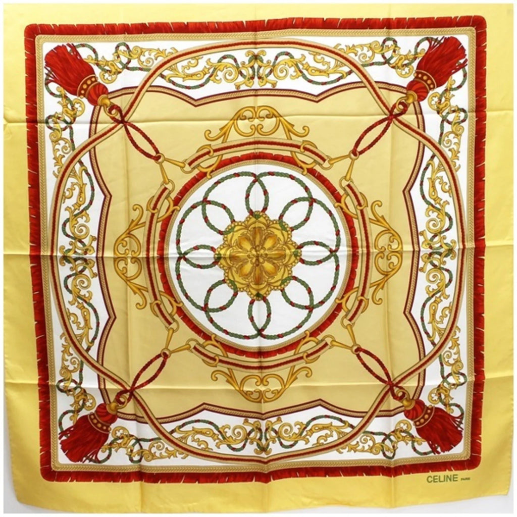 CELINE silk scarf (Good) yellow Pre-Owned ladies muffler Celine