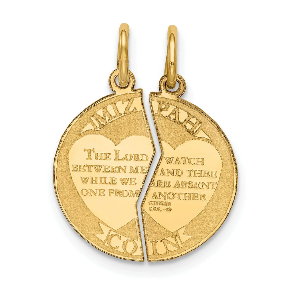 on Pendant Emotional Break Coin Apart Yellow Round 31:49 Mizpah Words 17 mm 2-Piece Bond 14k 22 Gold mm Genesis x