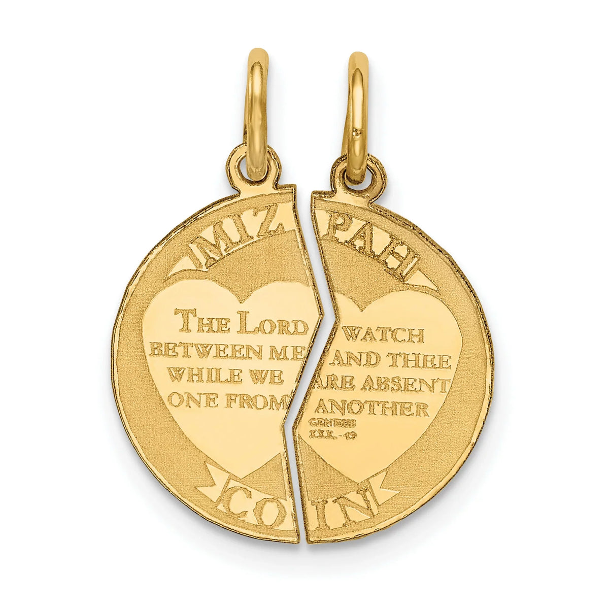 on Pendant Emotional Break Coin Apart Yellow Round 31:49 Mizpah Words 17 mm 2-Piece Bond 14k 22 Gold mm Genesis x