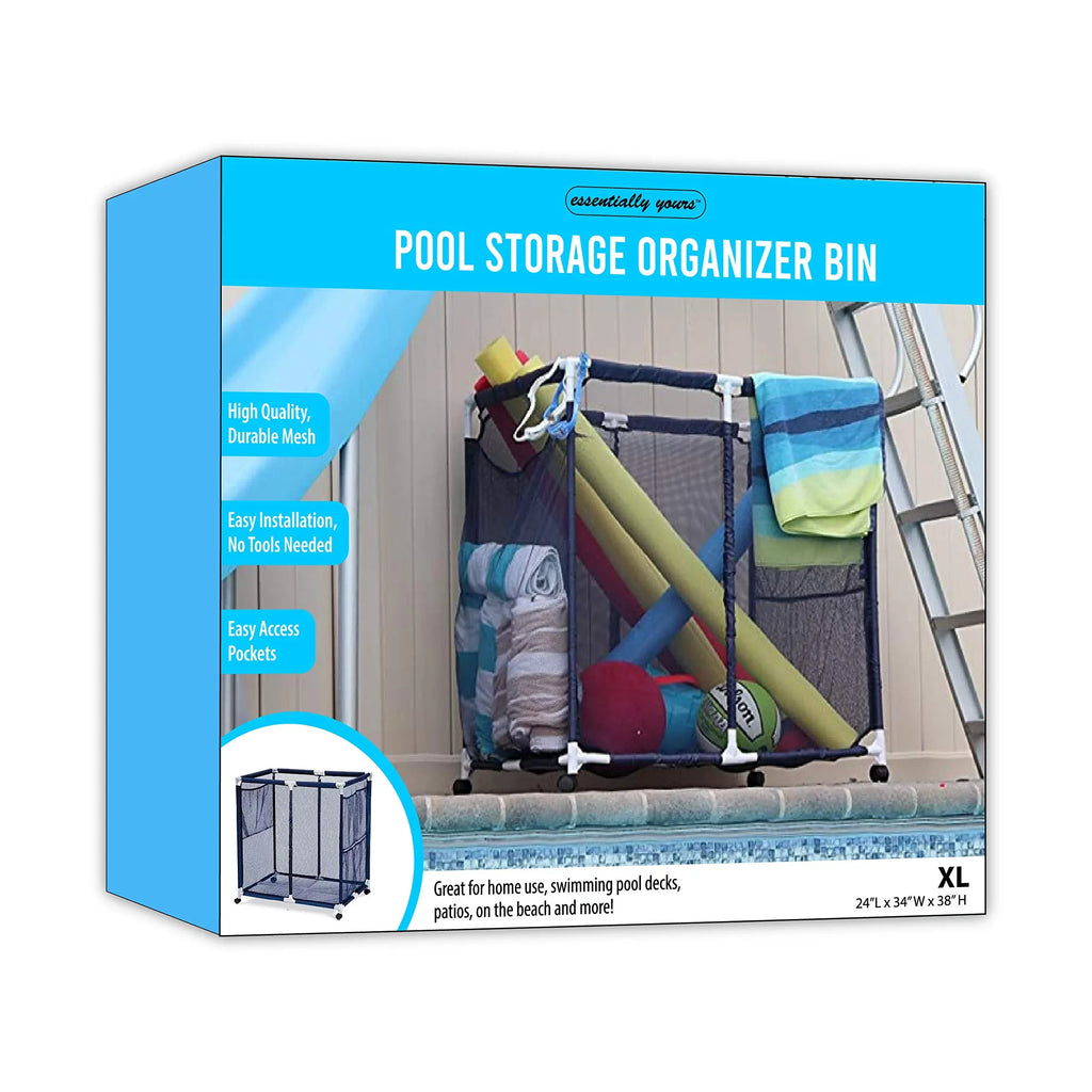 Floats, Blue x L Storage White Essentially Bin, Rolling Pool / Style Toys Yours 25.4" Large, x 37.5" 455102 W Organizer Equipment (35" Balls, H), and Mesh