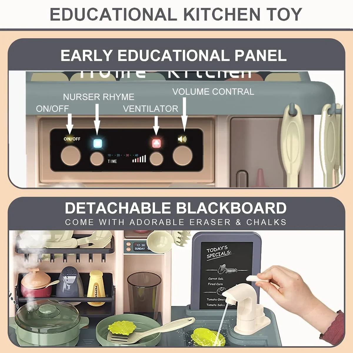 Set 43 of Girls Kitchen Kids Play Simulation Playset 28.3" Toy Pcs and Play Christmas Lights PayUSD Boys Sounds for Green Toys Kitchen Kids Spray with with Toddlers Realistic Birthday, Pretend for
