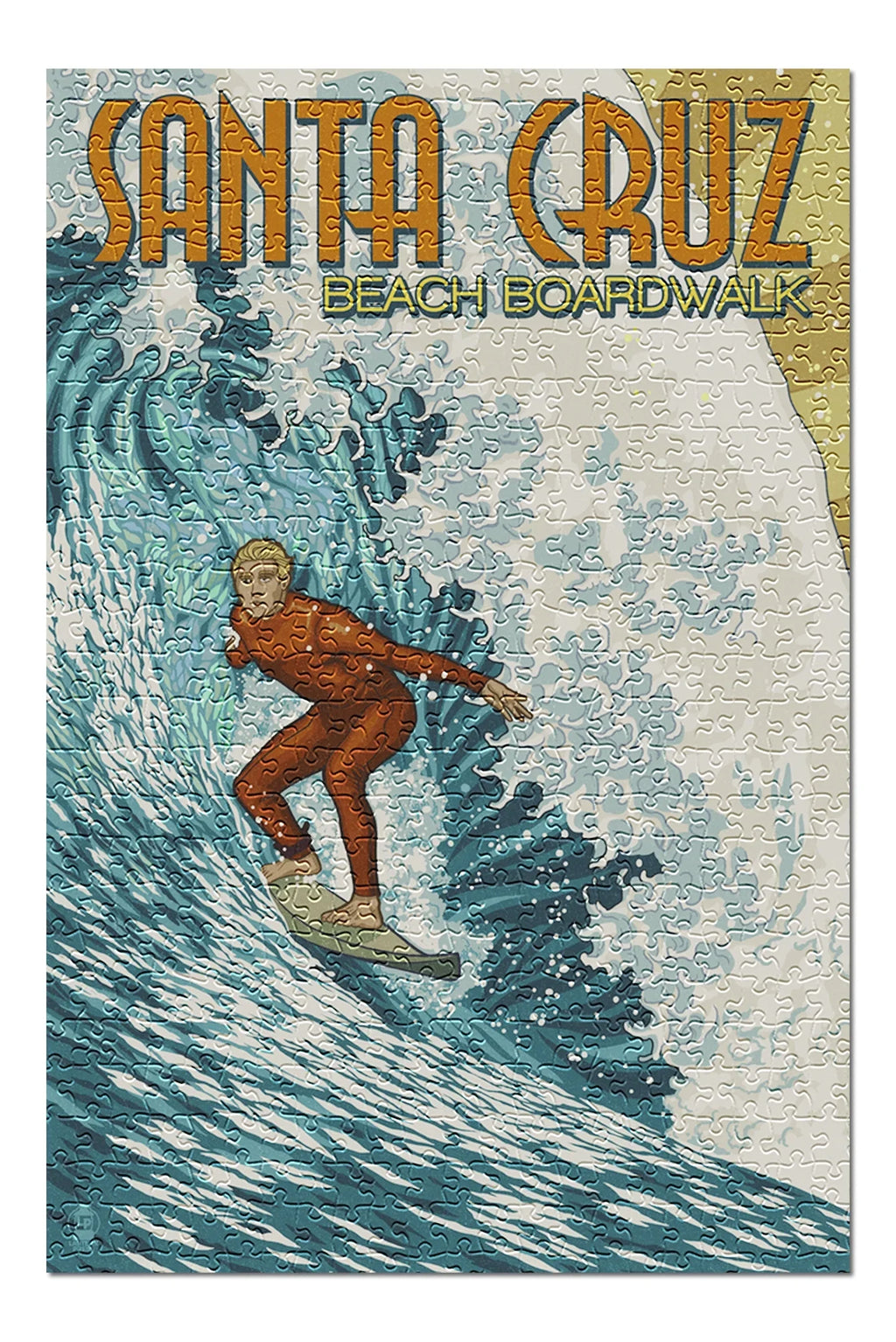 Cruz, Santa Piece Family, 500 USA) (19x27 and Jigsaw Puzzle Stylized in California, Surfer Made Premium for inches, Adults